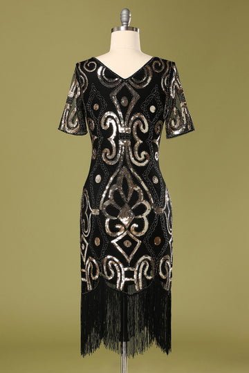 1920s Black Sequins Flapper Dress